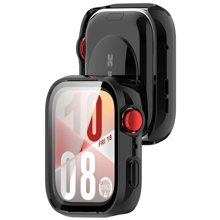 For Huawei Watch Fit 4 Watch Case PC Frame Cover with Tempered Glass Screen Film - Black
