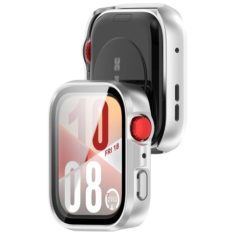 For Huawei Watch Fit 4 Watch Case PC Frame Cover with Tempered Glass Screen Film - Matte Silver