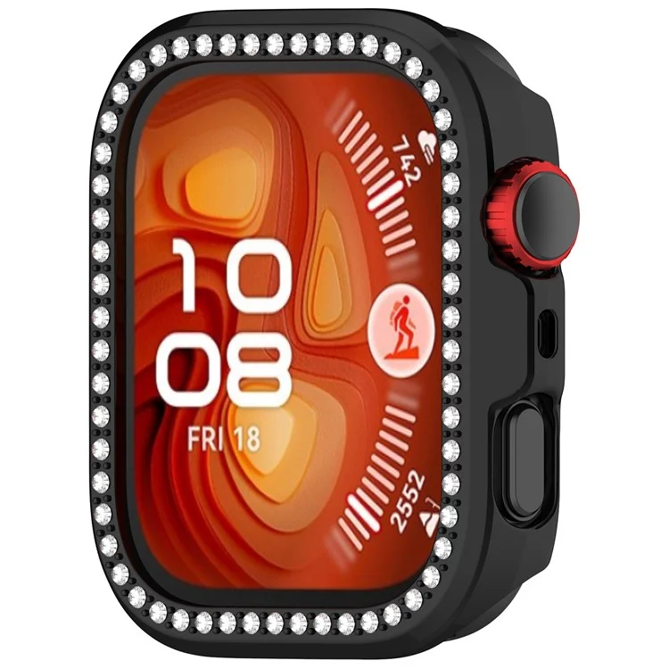 For Huawei Watch Fit 4 Watch Case Rhinestone Decor Hollow Design Electroplating PC Watch Cover - Black