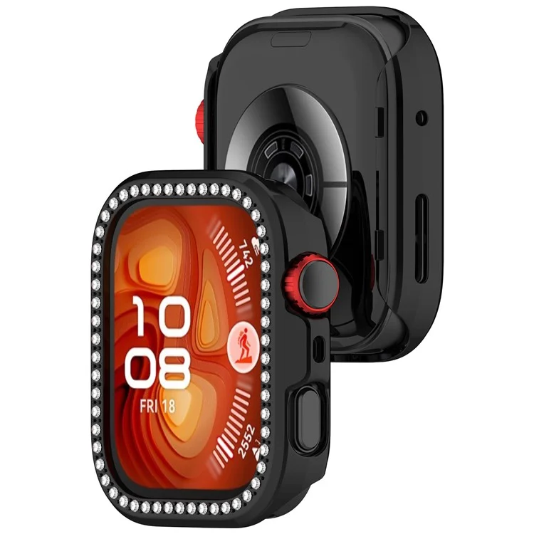 For Huawei Watch Fit 4 Watch Case Rhinestone Decor Hollow Design Electroplating PC Watch Cover - Black