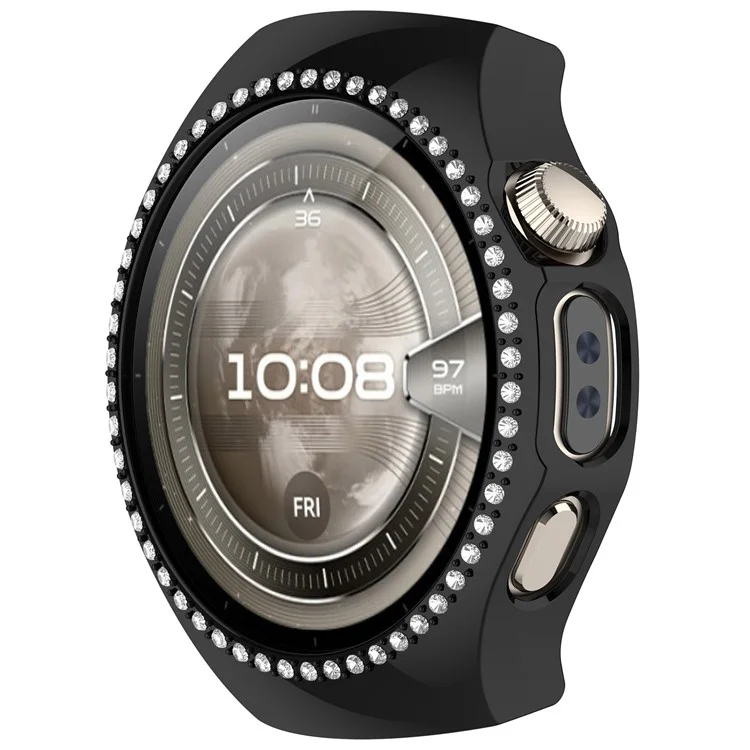 Pour Huawei Watch 5 42mm Étui de Montre avec Décoration de Strass, Design Ajouré et Placage Électrolytique - Noir