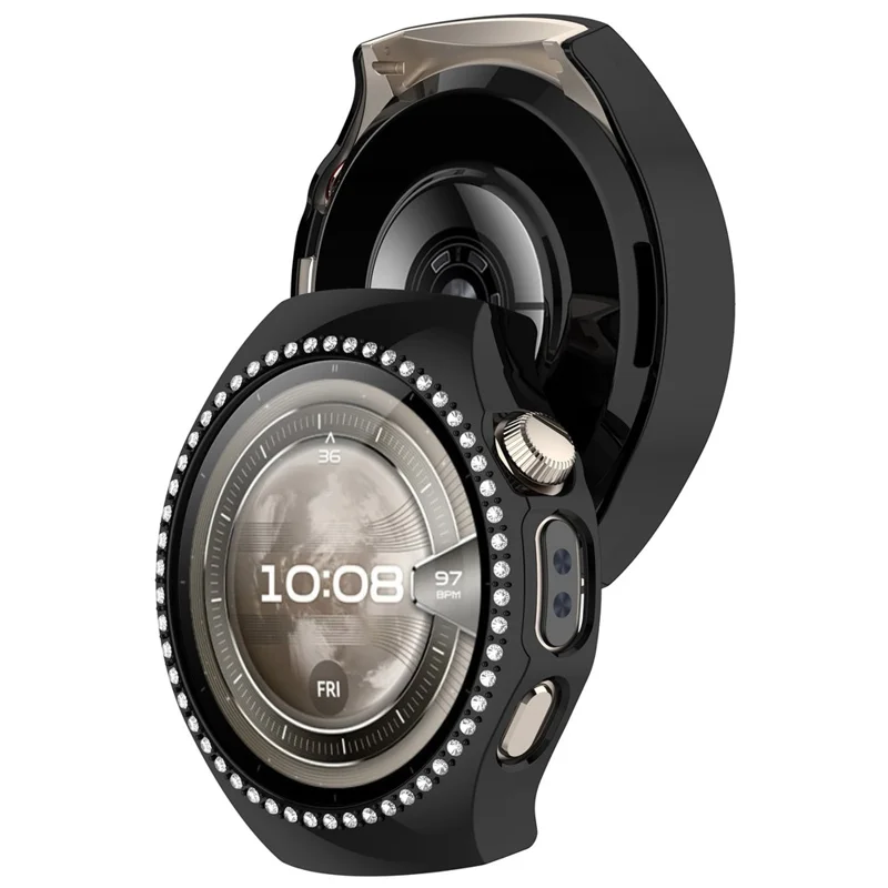 Pour Huawei Watch 5 42mm Étui de Montre avec Décoration de Strass, Design Ajouré et Placage Électrolytique - Noir