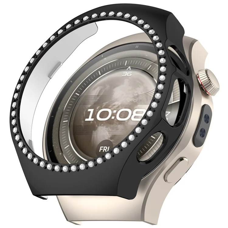 For Huawei Watch 5 46mm Watch Case Rhinestone Decor Hollow Electroplating PC Watch Cover - Black