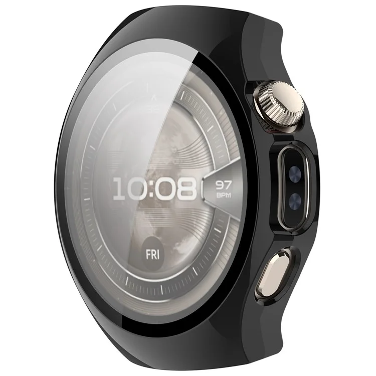 Für Huawei Watch 5 42mm Gehäuse PC-Rahmen Abdeckung mit gehärtetem Glasschutzfilm - Schwarz