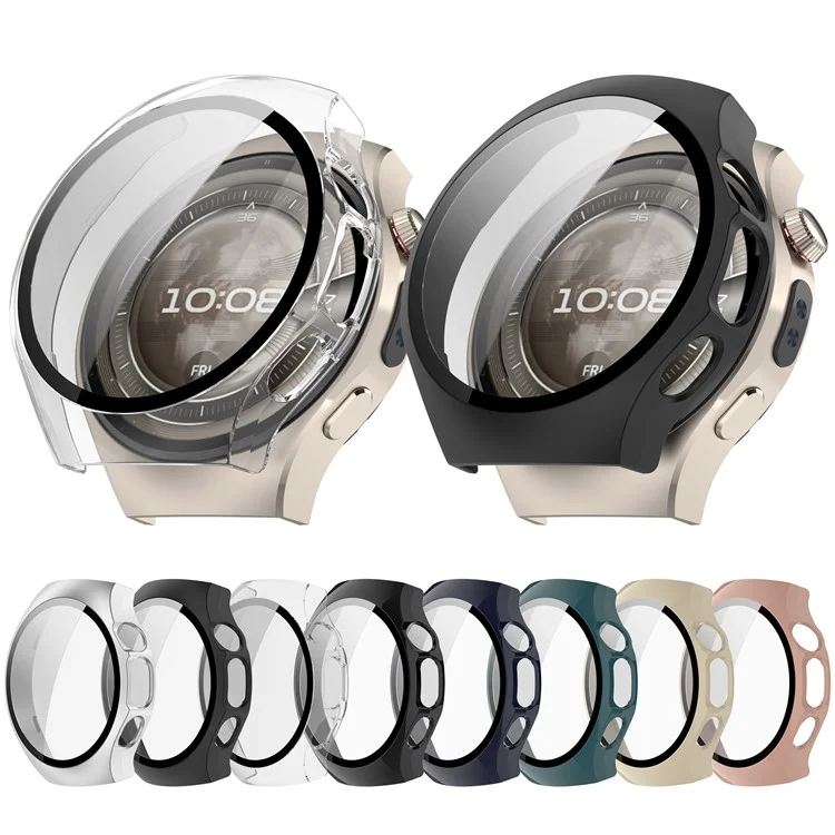 Für Huawei Watch 5 42mm Gehäuse PC-Rahmen Abdeckung mit gehärtetem Glasschutzfilm - Schwarz