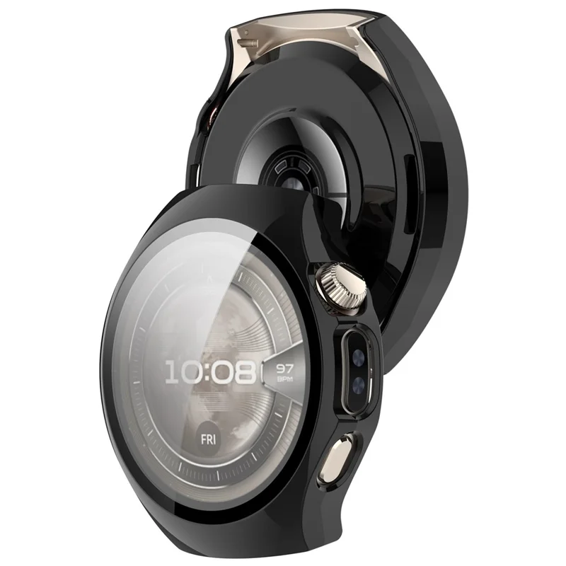 For Huawei Watch 5 46mm Watch Case PC Frame Cover with Tempered Glass Screen Film - Black