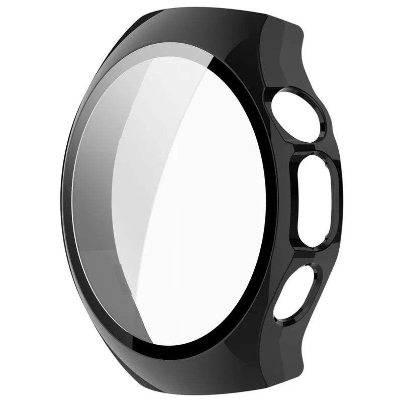 For Huawei Watch 5 46mm Watch Case PC Frame Cover with Tempered Glass Screen Film - Black