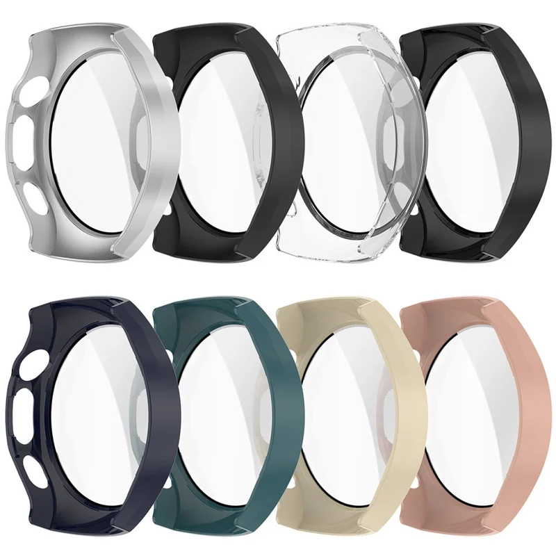 For Huawei Watch 5 46mm Watch Case PC Frame Cover with Tempered Glass Screen Film - Black