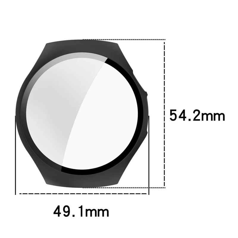 For Huawei Watch 5 46mm Watch Case PC Frame Cover with Tempered Glass Screen Film - Black