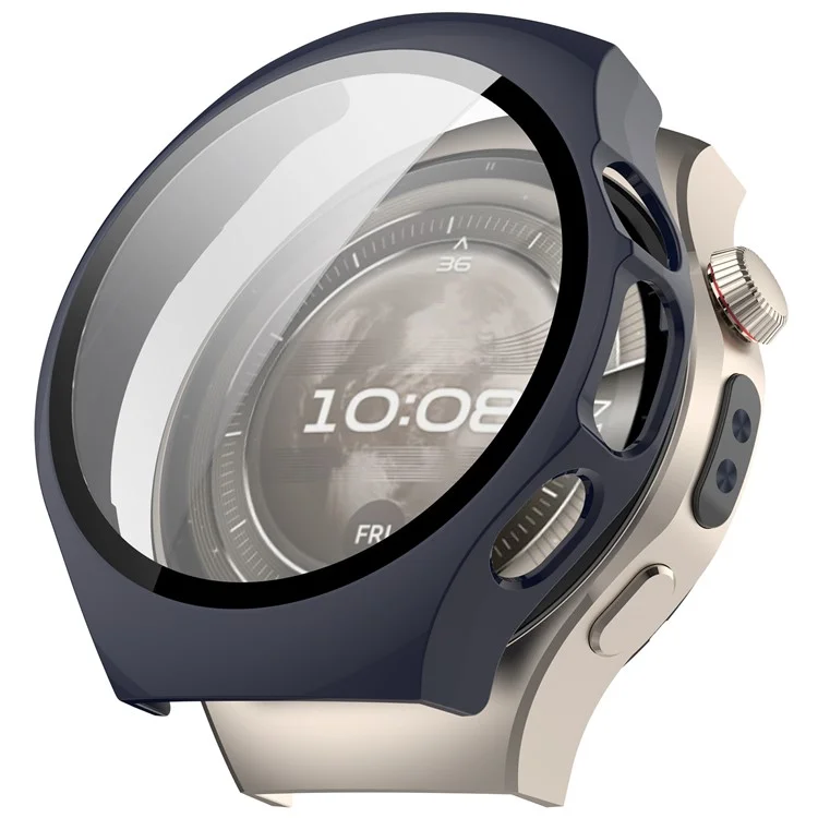 For Huawei Watch 5 46mm Watch Case PC Frame Cover with Tempered Glass Screen Film - Dark Blue