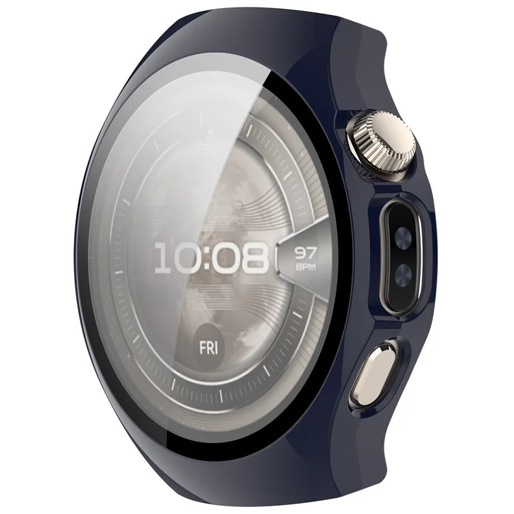 For Huawei Watch 5 46mm Watch Case PC Frame Cover with Tempered Glass Screen Film - Dark Blue