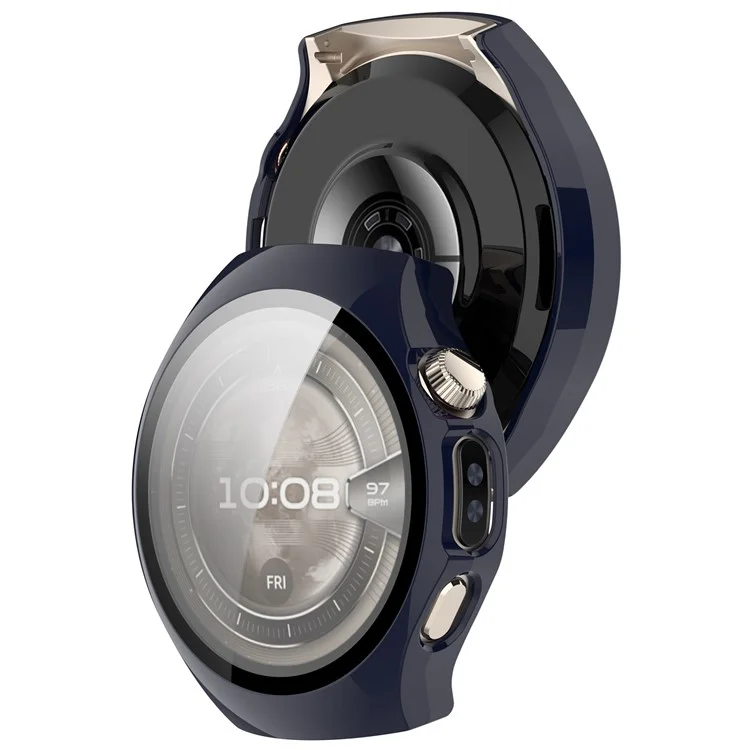 For Huawei Watch 5 46mm Watch Case PC Frame Cover with Tempered Glass Screen Film - Dark Blue