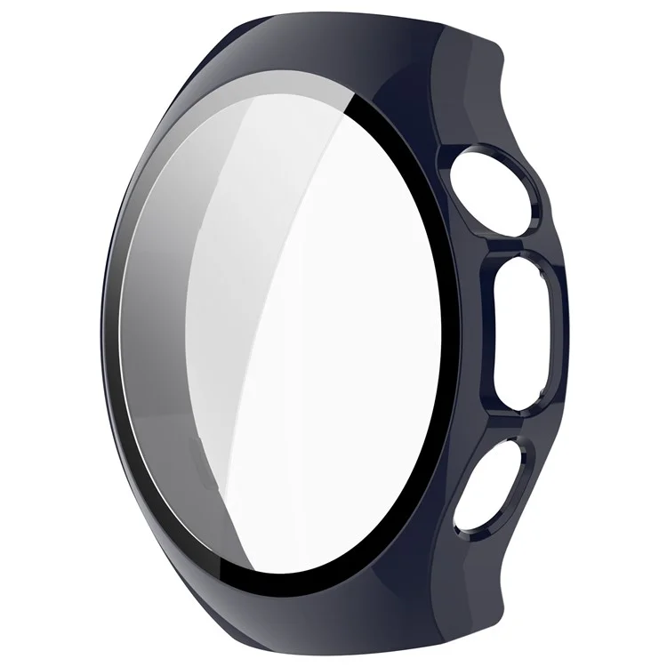 For Huawei Watch 5 46mm Watch Case PC Frame Cover with Tempered Glass Screen Film - Dark Blue