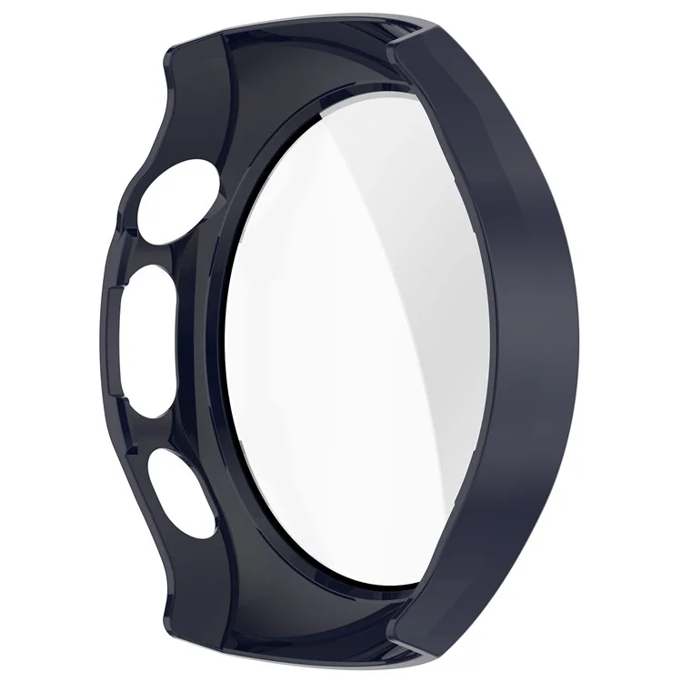 For Huawei Watch 5 46mm Watch Case PC Frame Cover with Tempered Glass Screen Film - Dark Blue