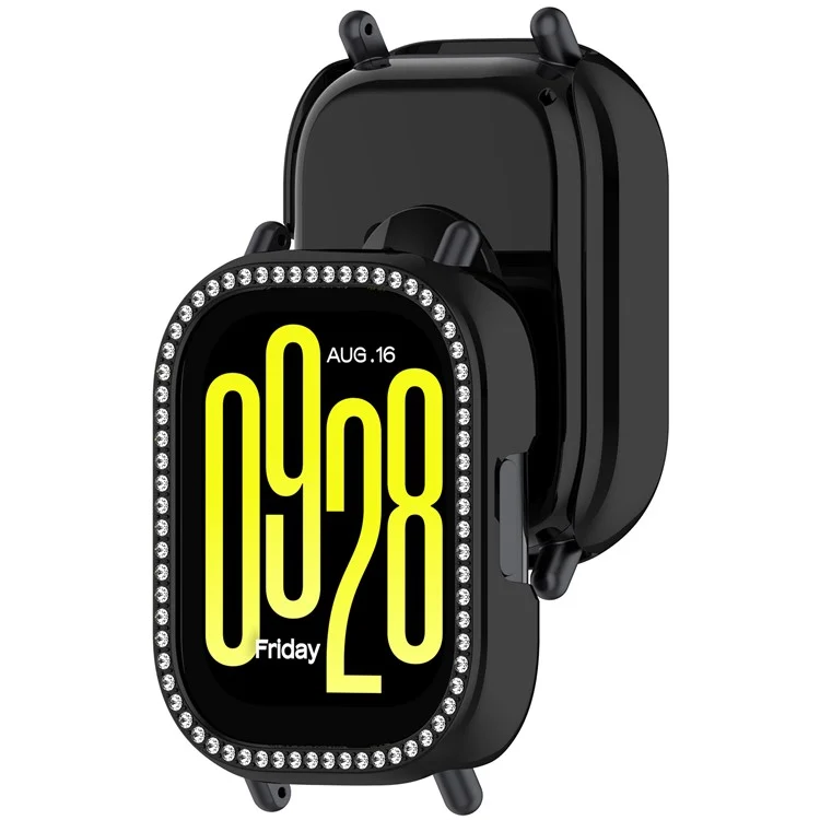 For Xiaomi Redmi Watch 5 Active Watch Case Rhinestone Decor Hollow Electroplating PC Watch Cover - Black