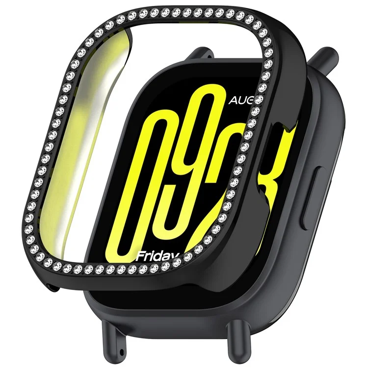 For Xiaomi Redmi Watch 5 Lite Watch Case Rhinestone Decor Hollow Electroplating PC Watch Cover - Black
