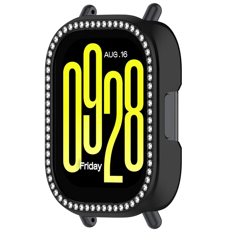 For Xiaomi Redmi Watch 5 Lite Watch Case Rhinestone Decor Hollow Electroplating PC Watch Cover - Black