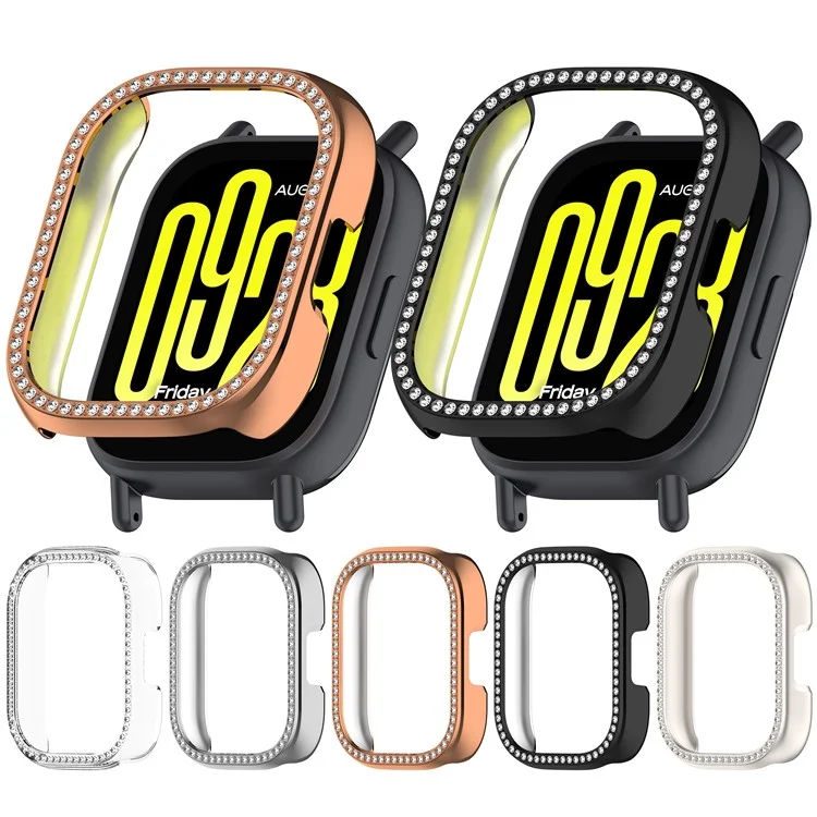 For Xiaomi Redmi Watch 5 Lite Watch Case Rhinestone Decor Hollow Electroplating PC Watch Cover - Black