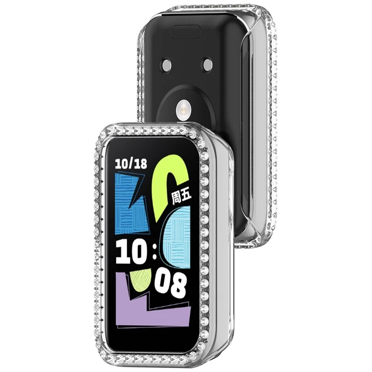 Funda transparente para reloj Honor Band 10 con diseño hueco decorativo de strass en PC