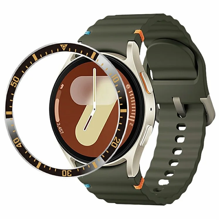 For Samsung Galaxy Watch 7 6 5 4 40mm Bezel Ring Anti Scratch Aluminum Alloy Adhesive Cover - Black / Gold Characters