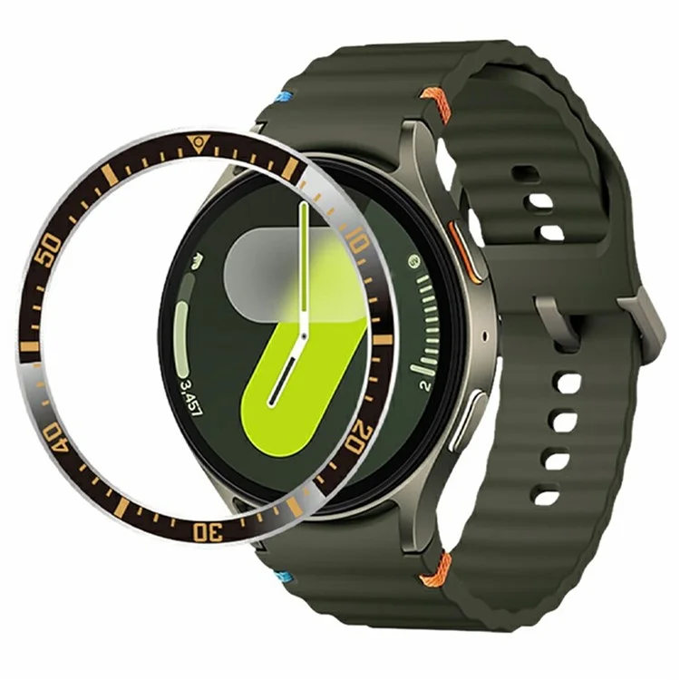 For Samsung Galaxy Watch 7 6 5 4 44mm Bezel Ring Anti Scratch Aluminum Alloy Adhesive Cover - Black / Gold Characters