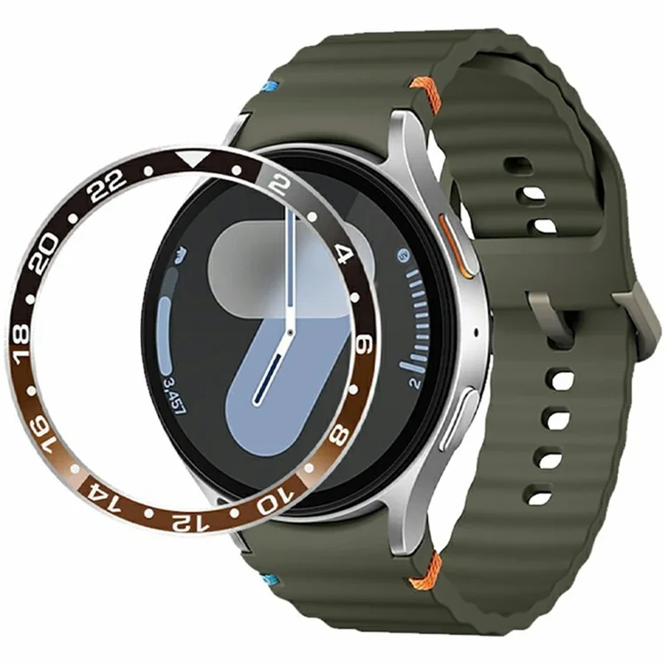 For Samsung Galaxy Watch 7 6 5 4 40mm Bezel Ring Aluminum Alloy Dual Color Protective Cover - Black + Tan