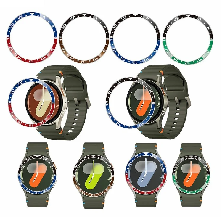 For Samsung Galaxy Watch 7 6 5 4 40mm Bezel Ring Aluminum Alloy Dual Color Protective Cover - Black + Tan