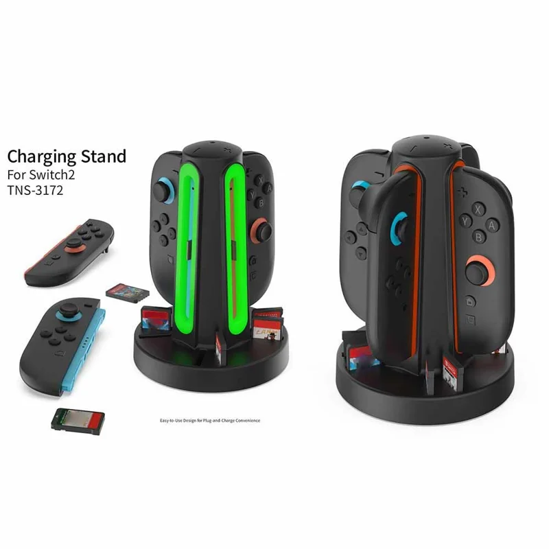 Base de carga DOBE TNS-3172 para 2 mandos Joy-Con de Nintendo Switch con almacenamiento de tarjetas de juego