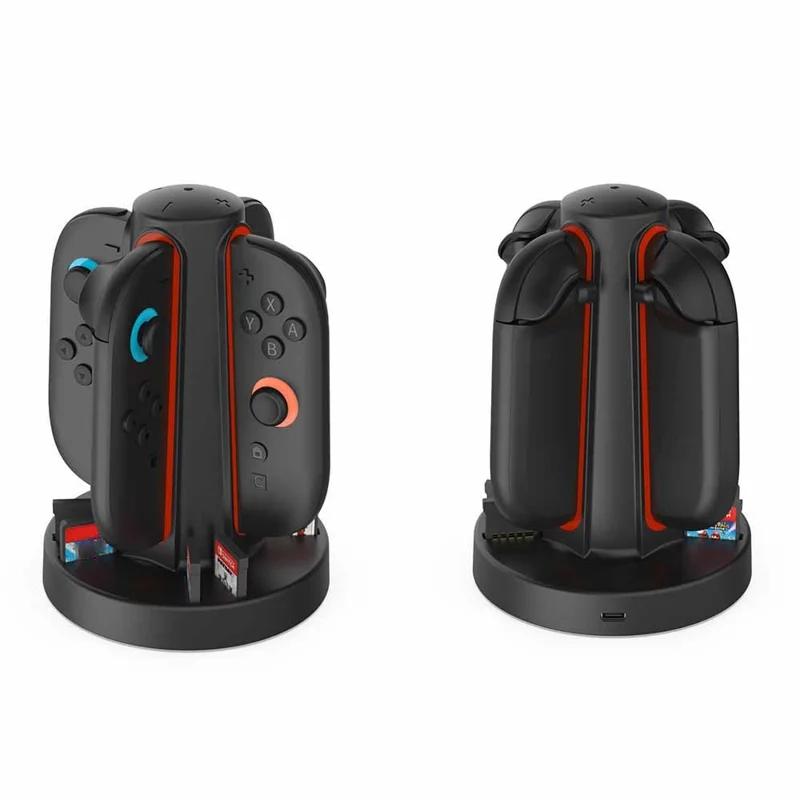 Base de carga DOBE TNS-3172 para 2 mandos Joy-Con de Nintendo Switch con almacenamiento de tarjetas de juego