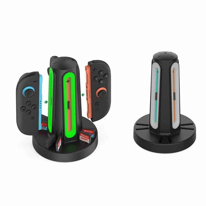 Base de carga DOBE TNS-3172 para 2 mandos Joy-Con de Nintendo Switch con almacenamiento de tarjetas de juego