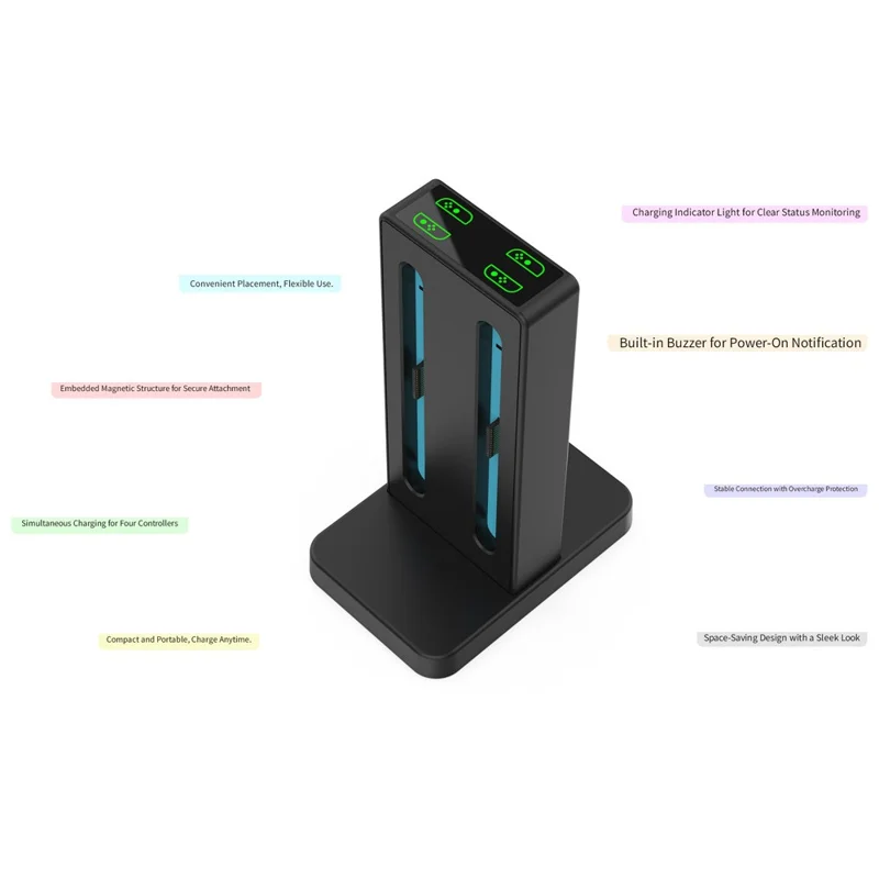 Base de Carregamento DOBE TNS-3192B para 2 Controles Joy-Con do Nintendo Switch com Indicador LED - Carregador de 4 Slots