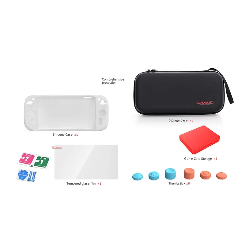 DOBE TNS-5111 Für Nintendo Switch 2-in-1-Set mit Aufbewahrungstasche, Silikon-Schutzhülle, Displayschutz und Spielkartenbox