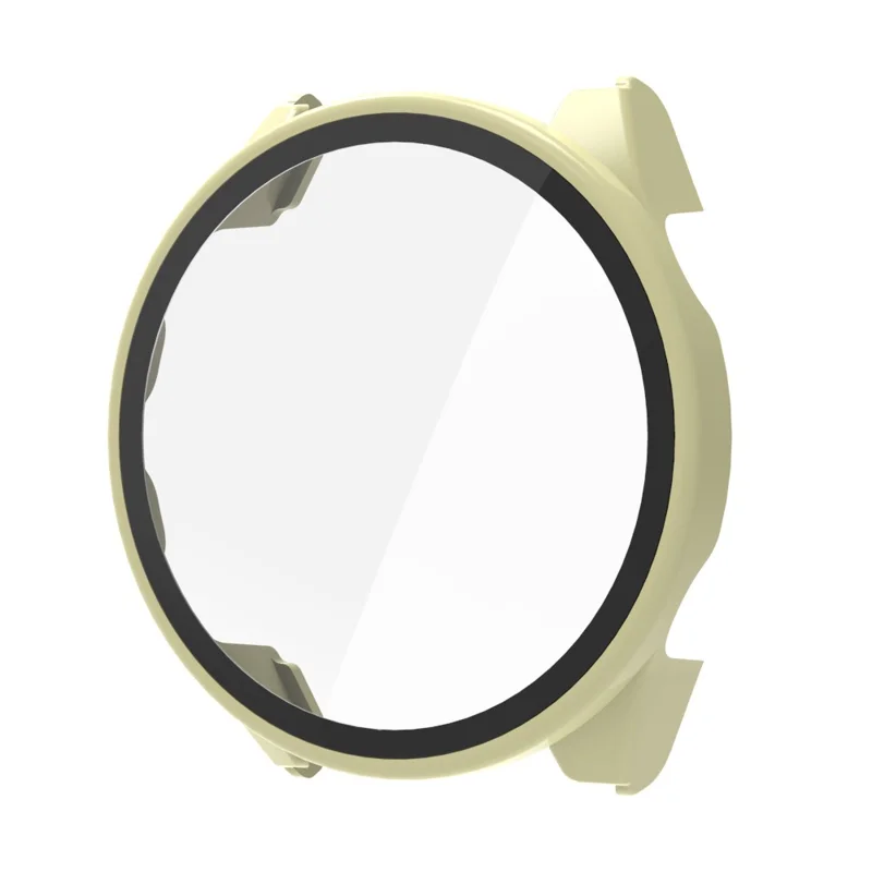 For Garmin Forerunner 570 42mm Protective Case Hard PC Watch Frame with Tempered Glass Film - Ivory White