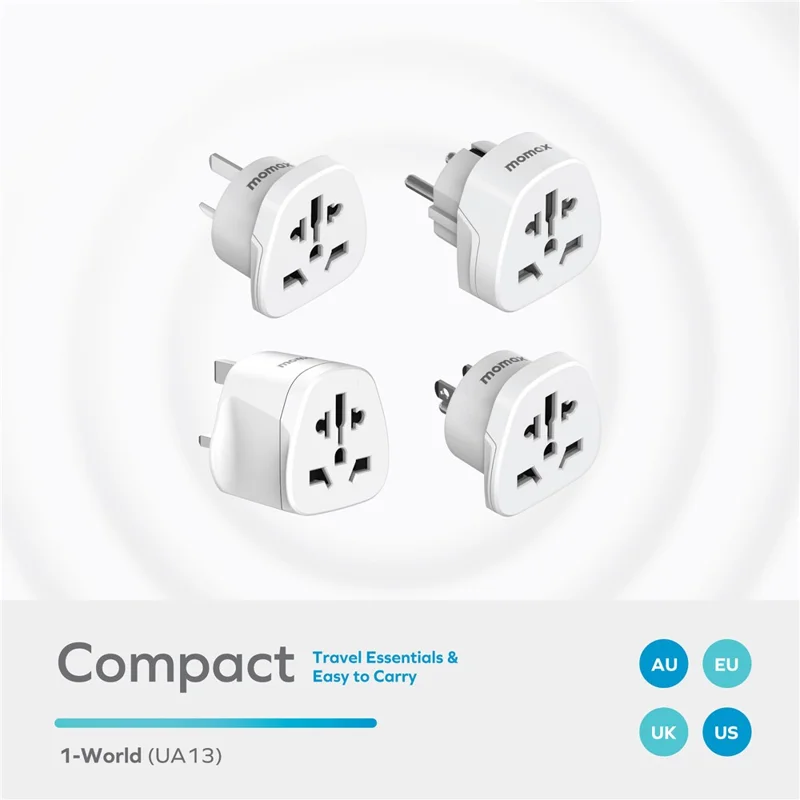 Adaptador de Viaje Universal MOMAX 1-World de 2500W Convertidor de Corriente - Enchufe AU / Blanco