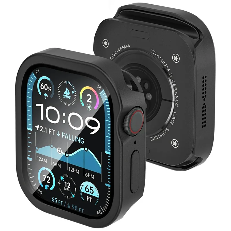 Para Apple Watch Series 10 46mm Capa Metálica com Película de Vidro, Capa Protetora para Smartwatch - Preto