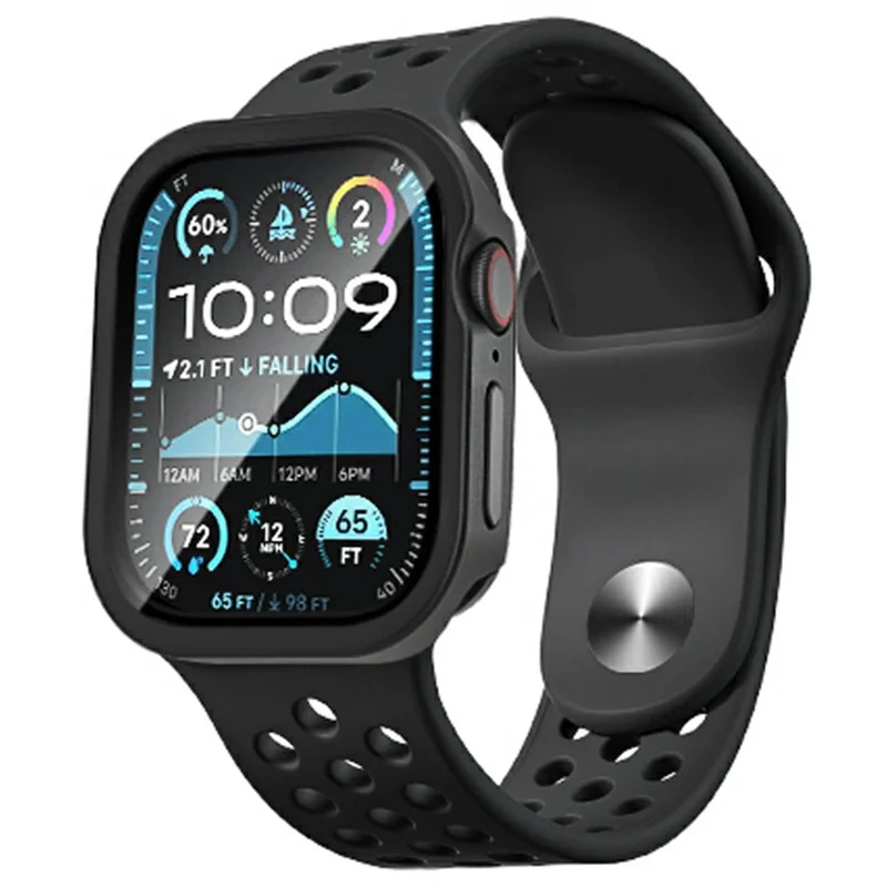 Para Apple Watch Series 10 46mm Capa Metálica com Película de Vidro, Capa Protetora para Smartwatch - Preto