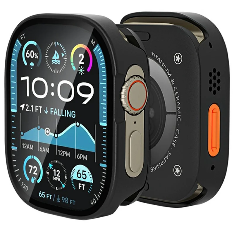 Für Apple Watch Ultra 49mm Metallgehäuse mit Glasfolie, Smartwatch Schutzhülle - Schwarz