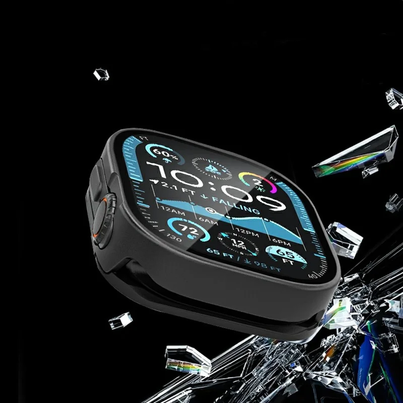 Für Apple Watch Ultra 49mm Metallgehäuse mit Glasfolie, Smartwatch Schutzhülle - Schwarz