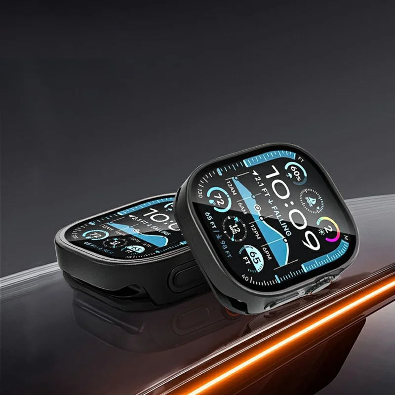 Für Apple Watch Ultra 49mm Metallgehäuse mit Glasfolie, Smartwatch Schutzhülle - Schwarz