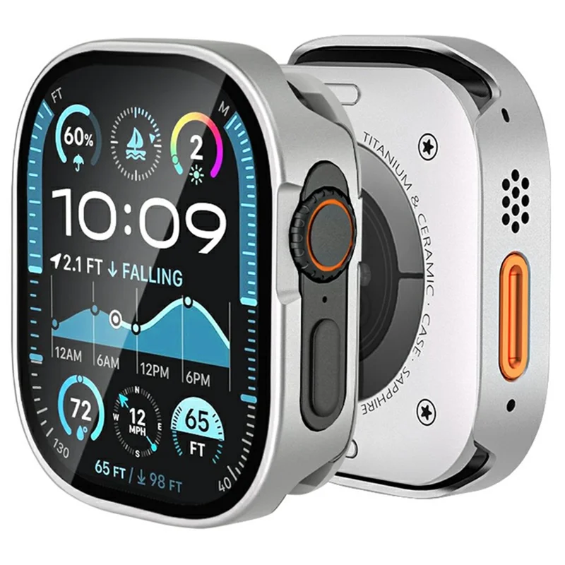 Чехол для Apple Watch Ultra 49мм, металлический корпус со стеклянной пленкой, защитный чехол для умных часов - Серебристый