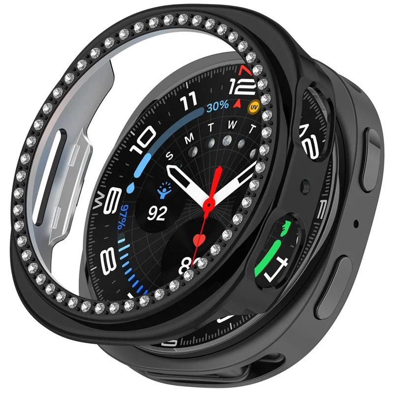 Cover Protettivo con Strass per Samsung Galaxy Watch8 44mm in PC - Design Traforato con Finitura Elettroplaccata Nera