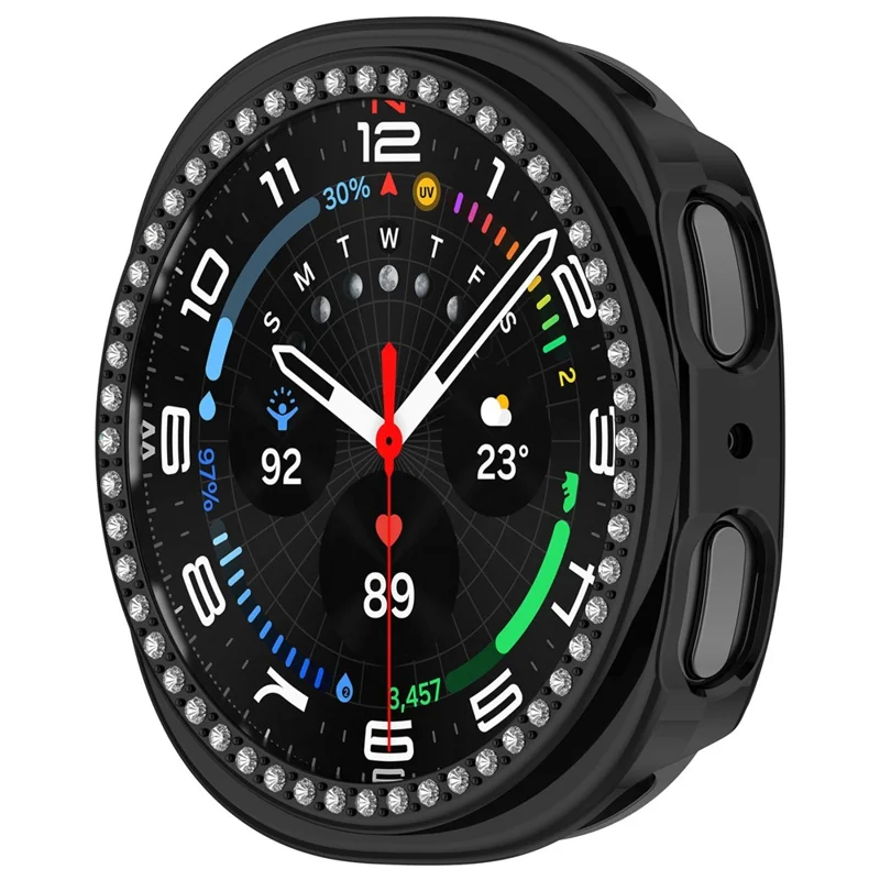 Cover Protettivo con Strass per Samsung Galaxy Watch8 44mm in PC - Design Traforato con Finitura Elettroplaccata Nera