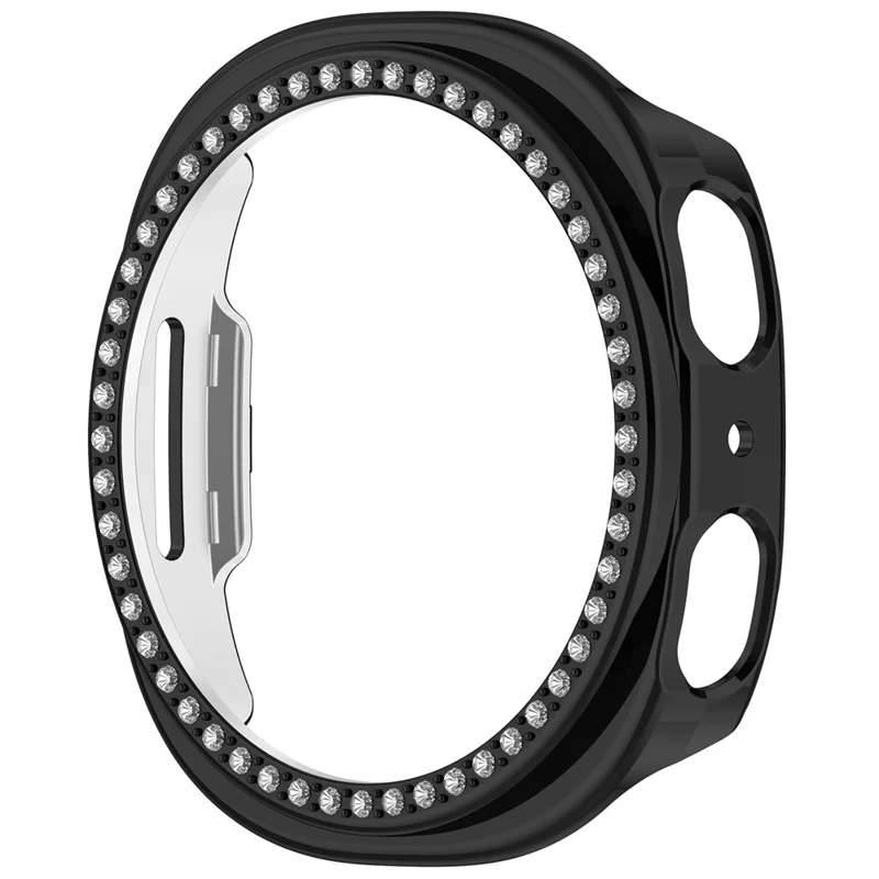 Cover Protettivo con Strass per Samsung Galaxy Watch8 44mm in PC - Design Traforato con Finitura Elettroplaccata Nera
