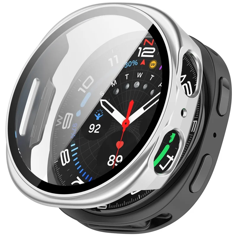 For Samsung Galaxy Watch8 40mm Hard PC Watch Protective Case with Tempered Glass Film - Matte Silver