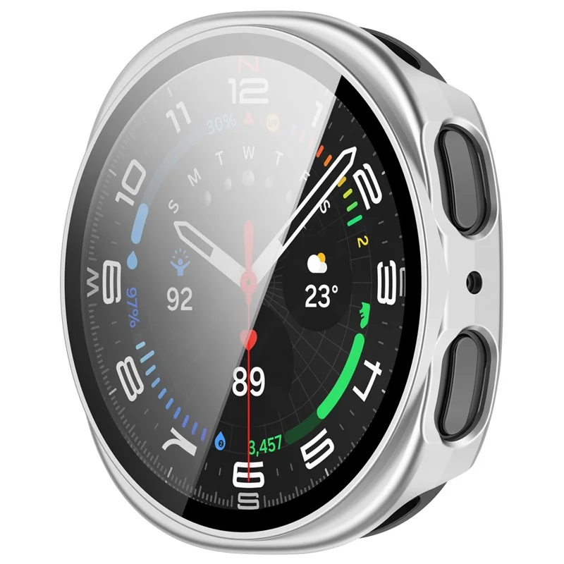 For Samsung Galaxy Watch8 40mm Hard PC Watch Protective Case with Tempered Glass Film - Matte Silver
