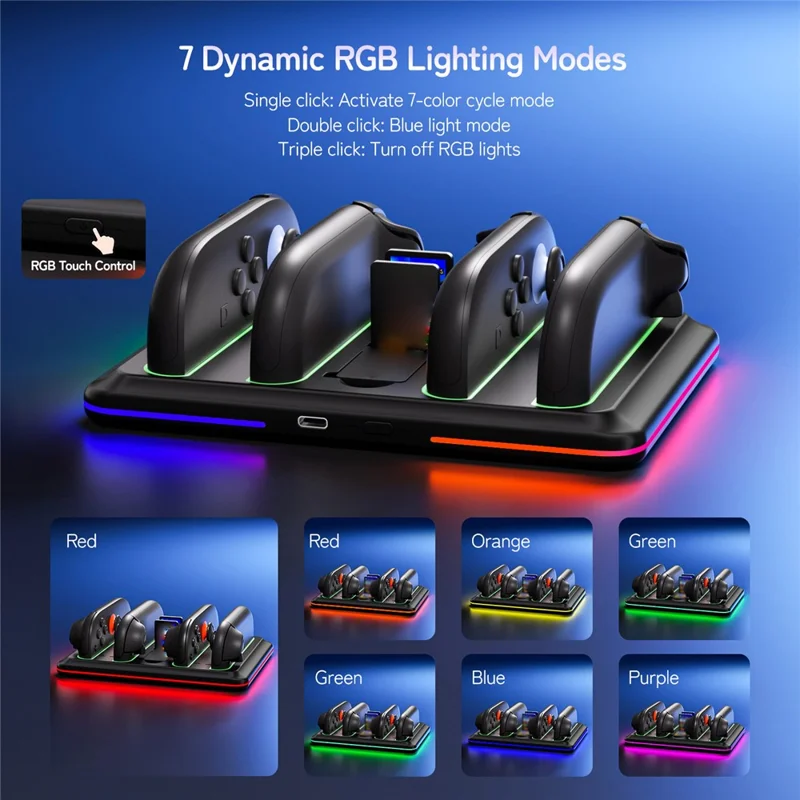 Z31 For Nintendo Switch 2 Controller Charging Dock Station Game Console Joy-Con Charger Stand with Game Card Slot, RGB Lights