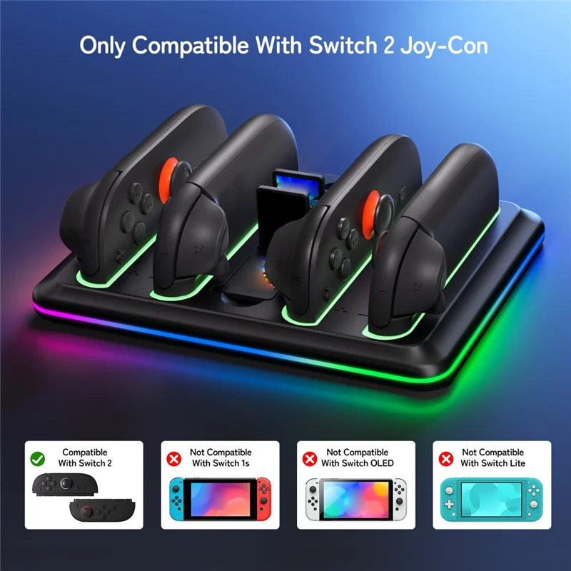 Z31 For Nintendo Switch 2 Controller Charging Dock Station Game Console Joy-Con Charger Stand with Game Card Slot, RGB Lights
