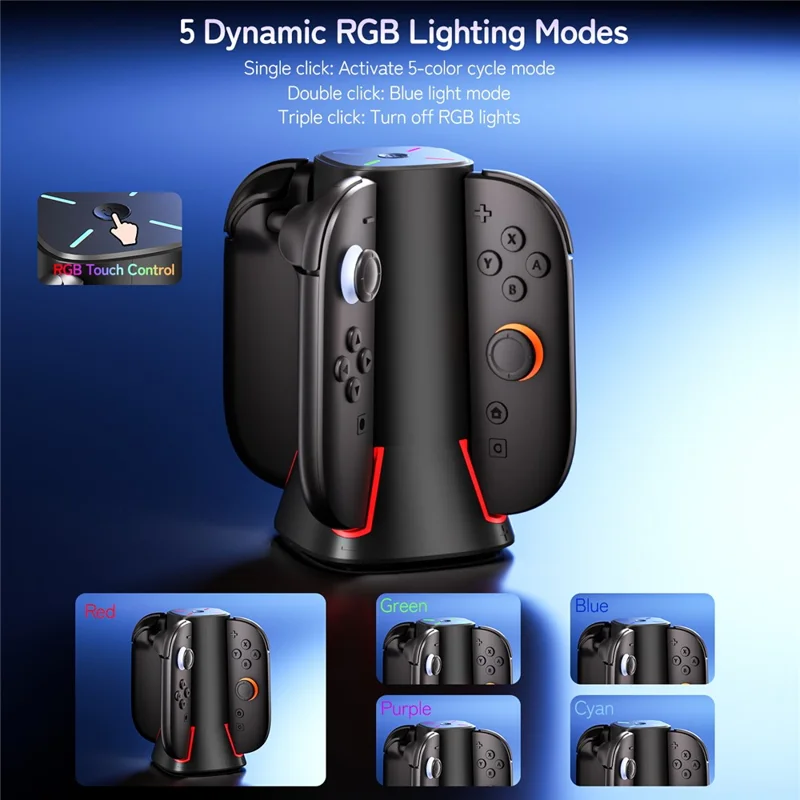 Stazione di ricarica per 2 controller per Nintendo Switch Caricatore Joy-Con con luci RGB
