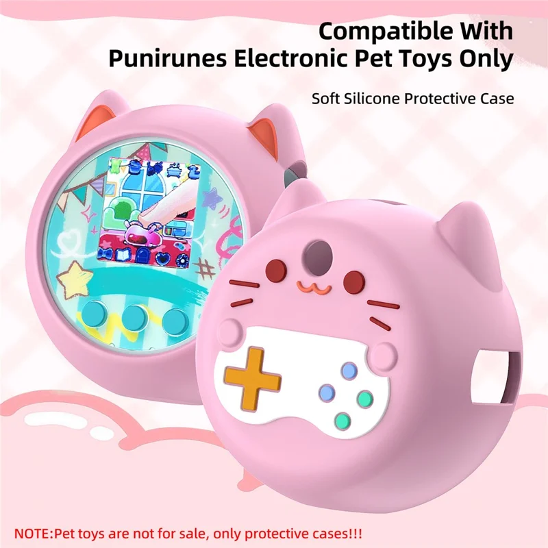 For Punirunes Interactive Digital Pet Toy Silicone Protective Case Soft Cover with Lanyard - Pink