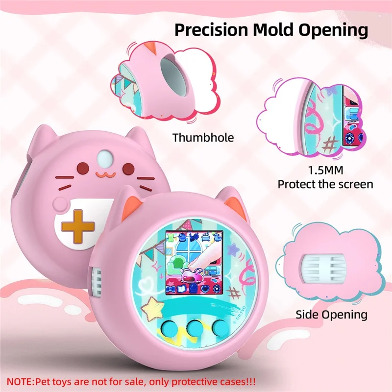 For Punirunes Interactive Digital Pet Toy Silicone Protective Case Soft Cover with Lanyard - Pink
